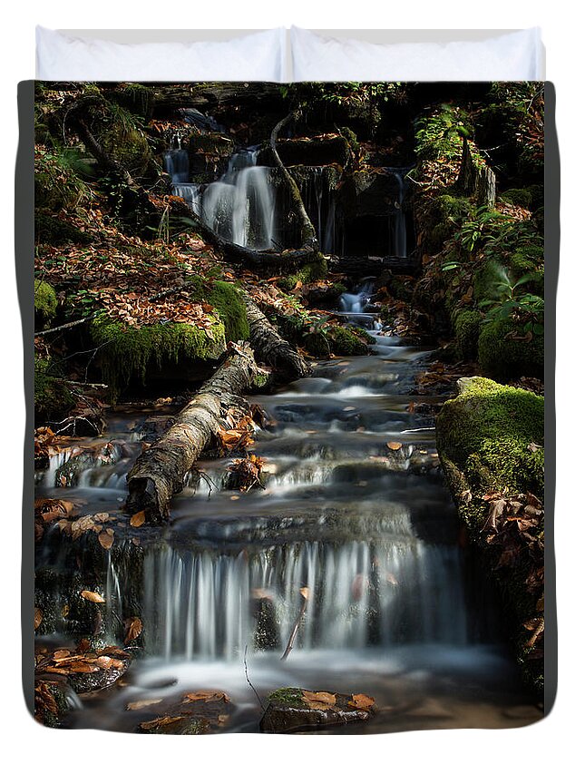 West Duvet Cover featuring the photograph Seneca Creek Waterfall by Carolyn Hutchins
