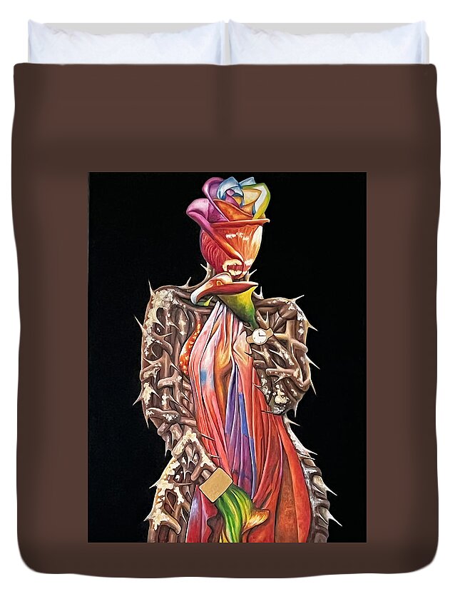 Flowers Duvet Cover featuring the painting SENSUALITY3 The Glamour and The Thorns by O Yemi Tubi