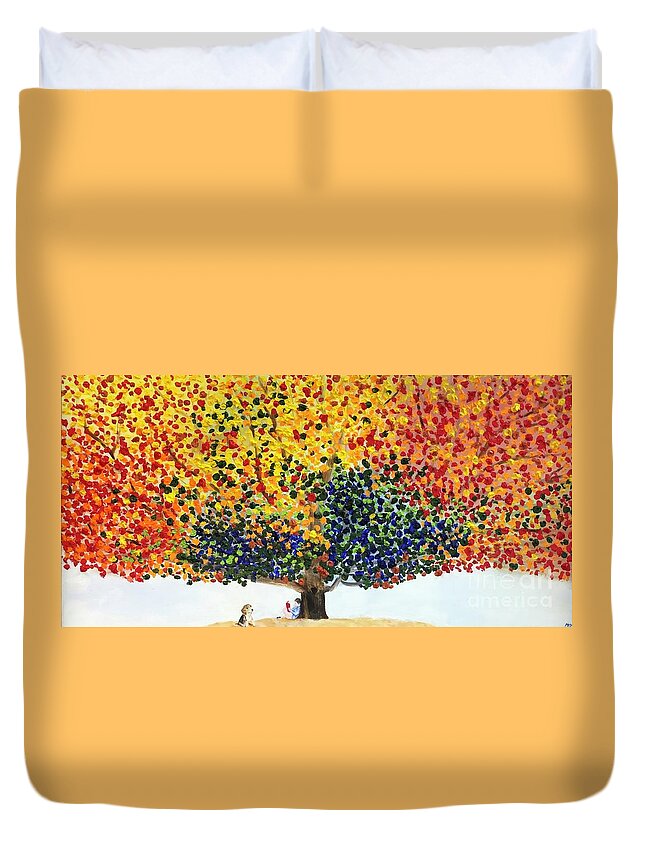 Tree Duvet Cover featuring the painting Sentry for Meghan by Kate Conaboy