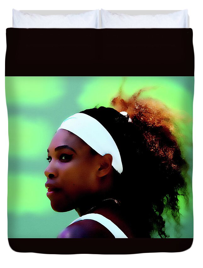 Serena Williams Duvet Cover featuring the mixed media Serena Williams 5e by Brian Reaves