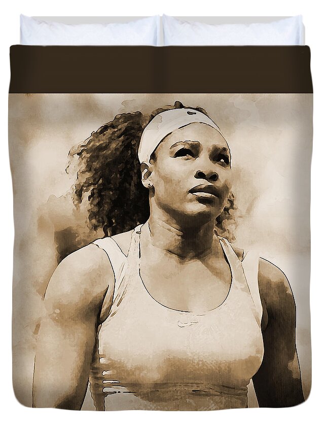 Serena Williams Duvet Cover featuring the mixed media Serena Williams I See You by Brian Reaves