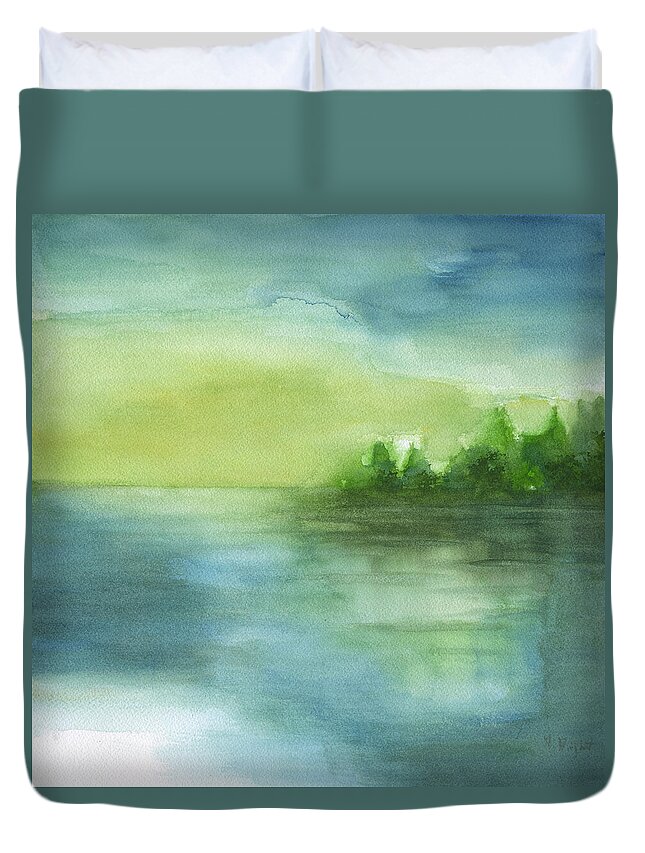 Serene Sunset Duvet Cover featuring the painting Serene Sunset by Frank Bright
