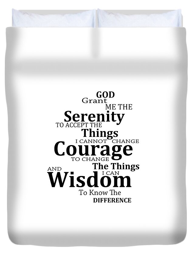 Serenity Prayer Duvet Cover featuring the painting Serenity Prayer 6 - Simple Black And White by Sharon Cummings