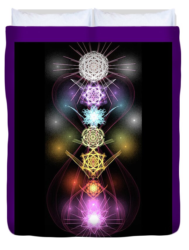 Light Alignment Duvet Cover featuring the digital art Seven Centers of Light by Kelley Springer