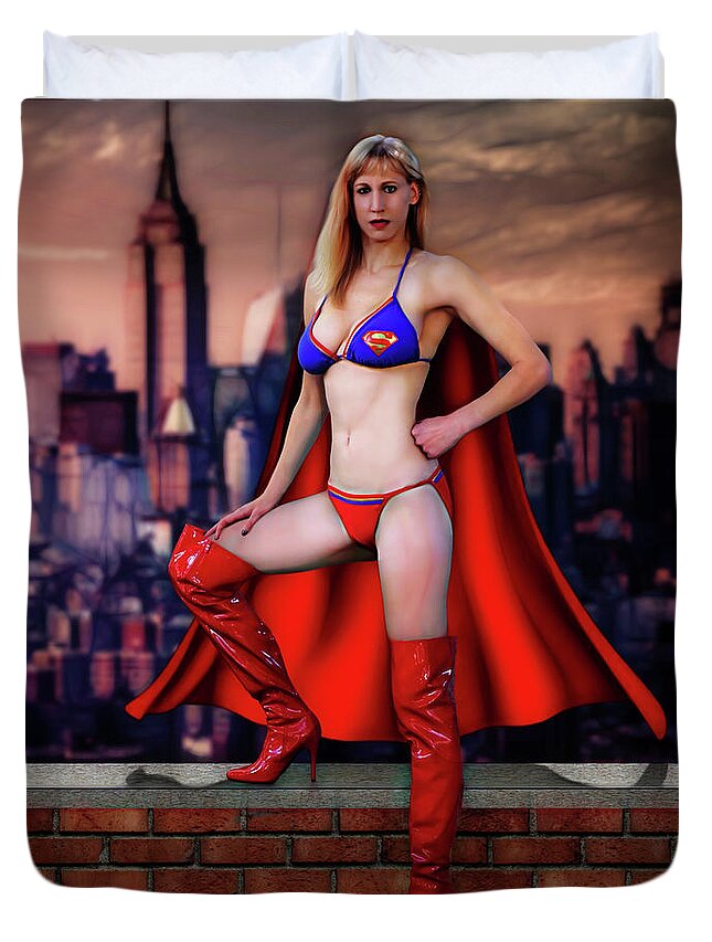 Super Duvet Cover featuring the photograph Sexy Super Woman by Jon Volden