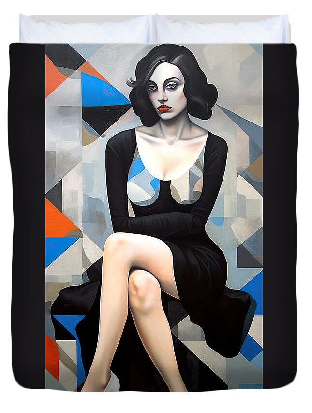 Lady Duvet Cover featuring the painting Sexy Woman by My Head Cinema