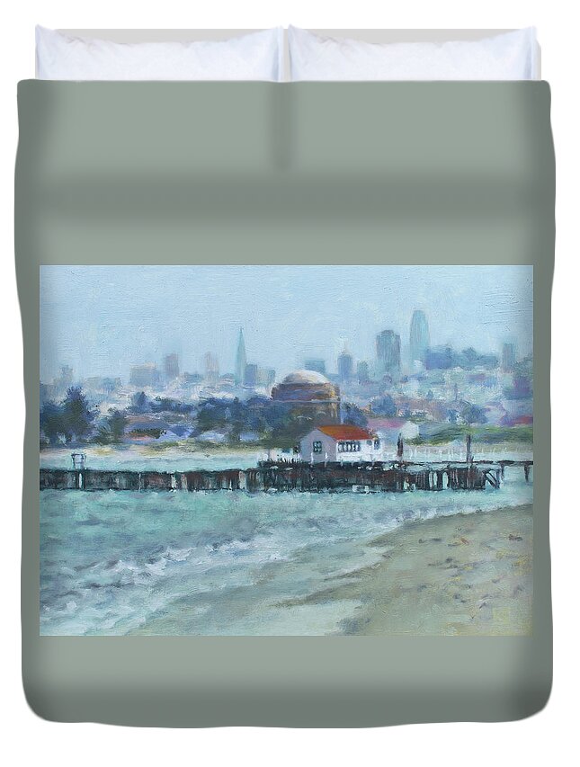 San Francisco Duvet Cover featuring the painting SF View from Crissy by Kerima Swain