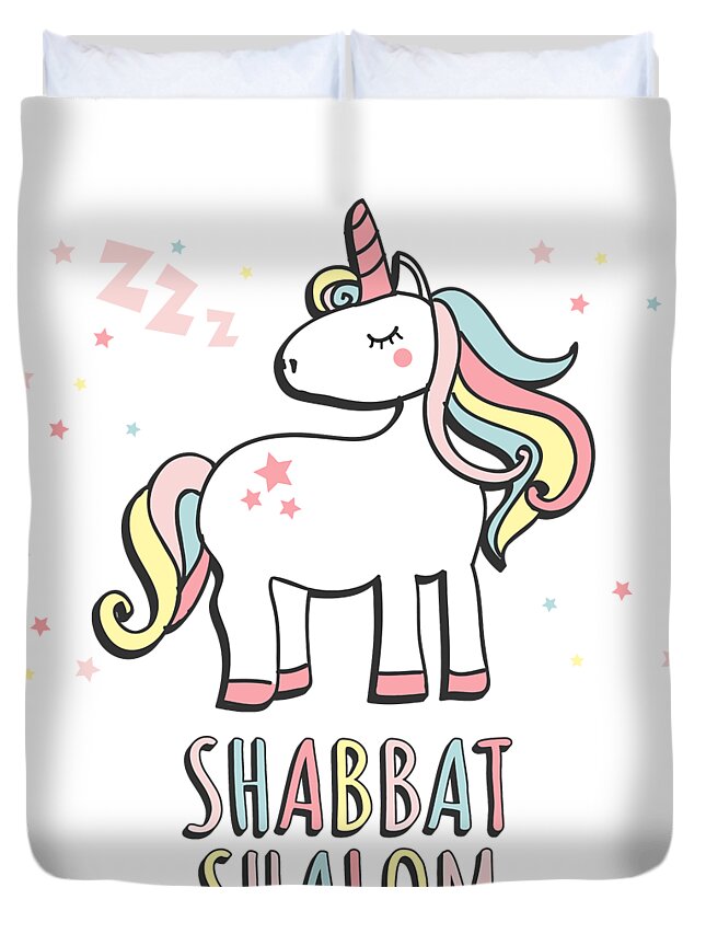 Cool Duvet Cover featuring the digital art Shabbat Shalom Jewish Unicorn by Flippin Sweet Gear