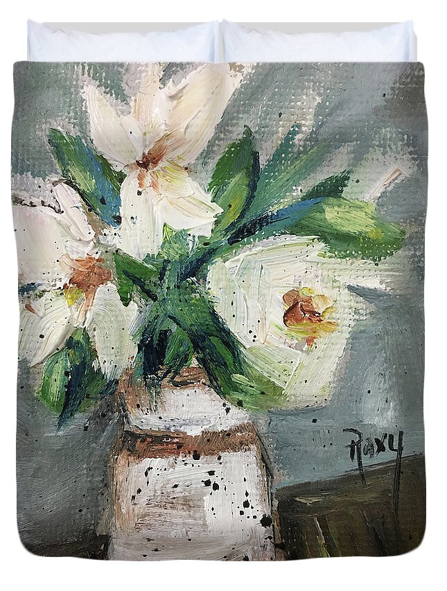 Gardenias Duvet Cover featuring the painting Shabby Gardenias in a Jug by Roxy Rich