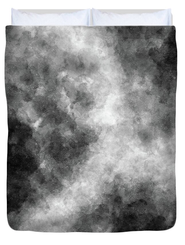 Black Duvet Cover featuring the painting Shadow Games 1 - Contemporary Abstract - Abstract Expressionist painting - Black, White and Grey by Studio Grafiikka