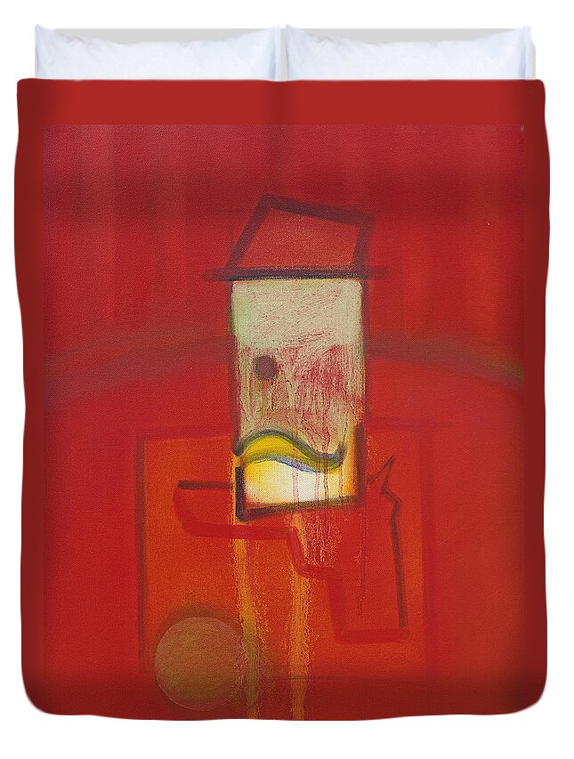 Red Duvet Cover featuring the painting Shadow of a Gunman by Charles Stuart