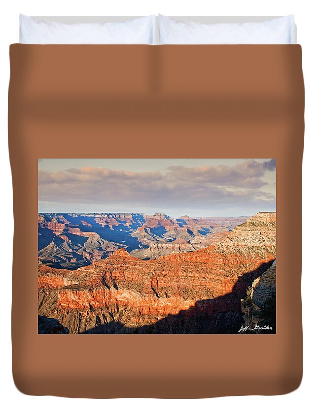 Arid Climate Duvet Cover featuring the photograph Shadows Creep Over the Canyon at Dusk by Jeff Goulden