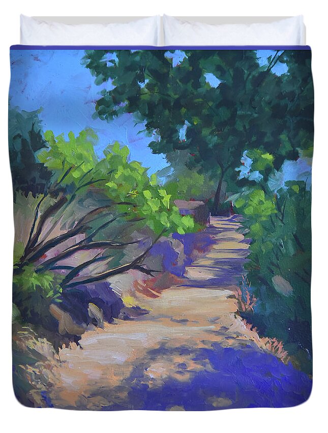 Path Duvet Cover featuring the painting Shady Path by Alice Leggett