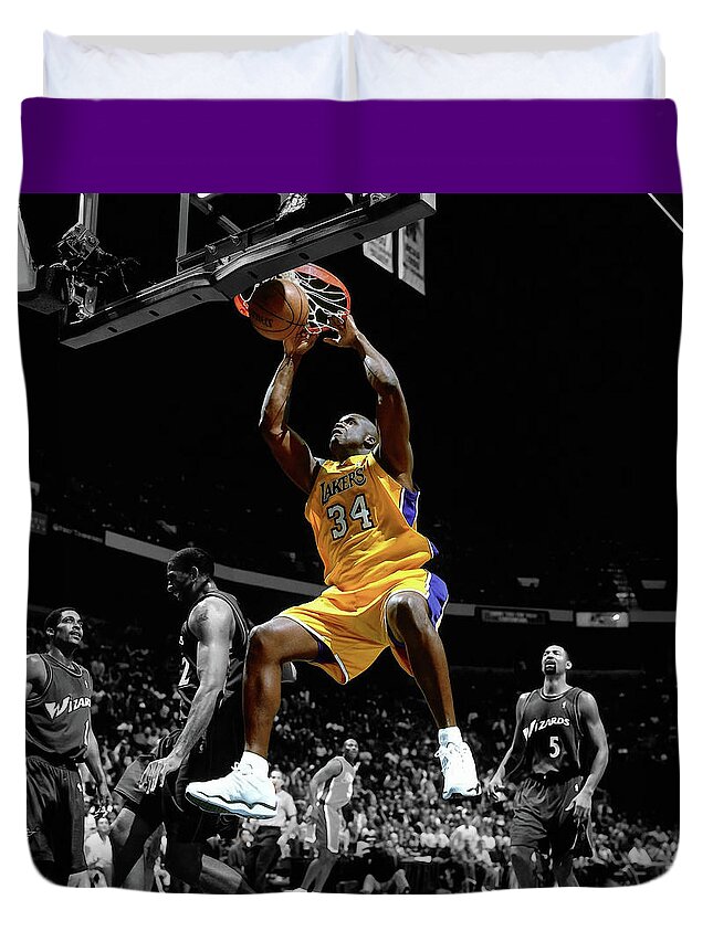 Shaq Duvet Cover featuring the mixed media Shaq Attack by Brian Reaves