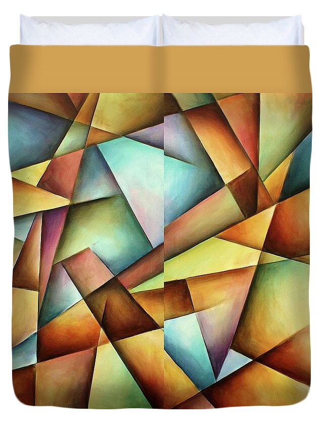 Abstract Duvet Cover featuring the painting Shard by Michael Lang