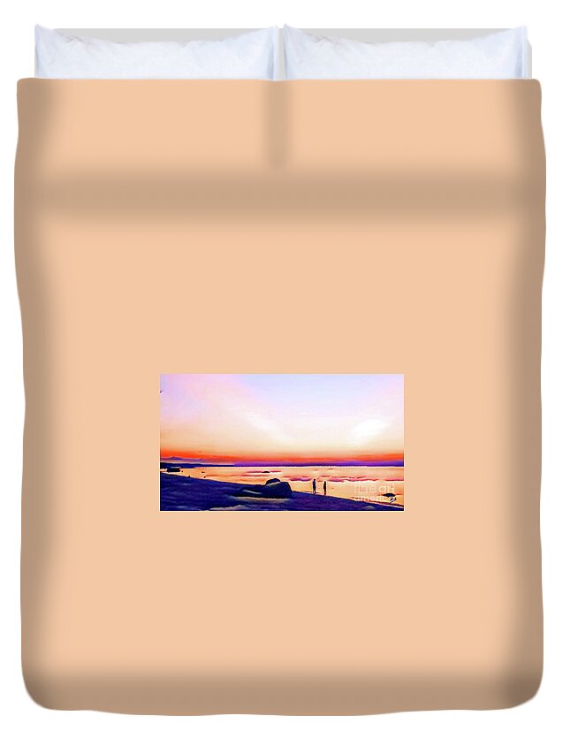 Beach Duvet Cover featuring the digital art Share a Sunset by Eileen Kelly