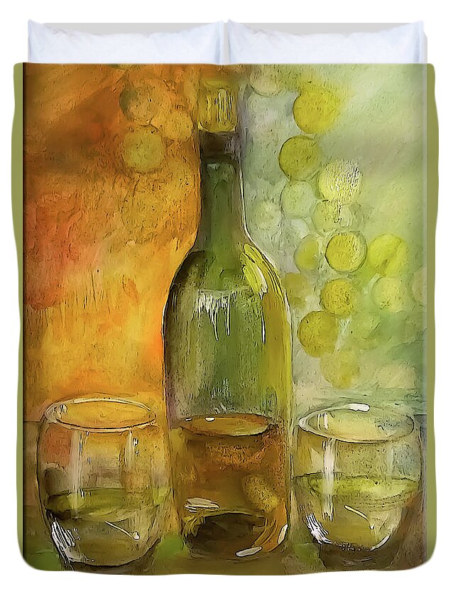 Watercolor Duvet Cover featuring the painting Shared New Wine For Two by Lisa Kaiser