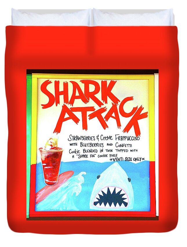 Shark Attack Duvet Cover featuring the photograph Shark Attack drink at Starbucks by David Lee Thompson