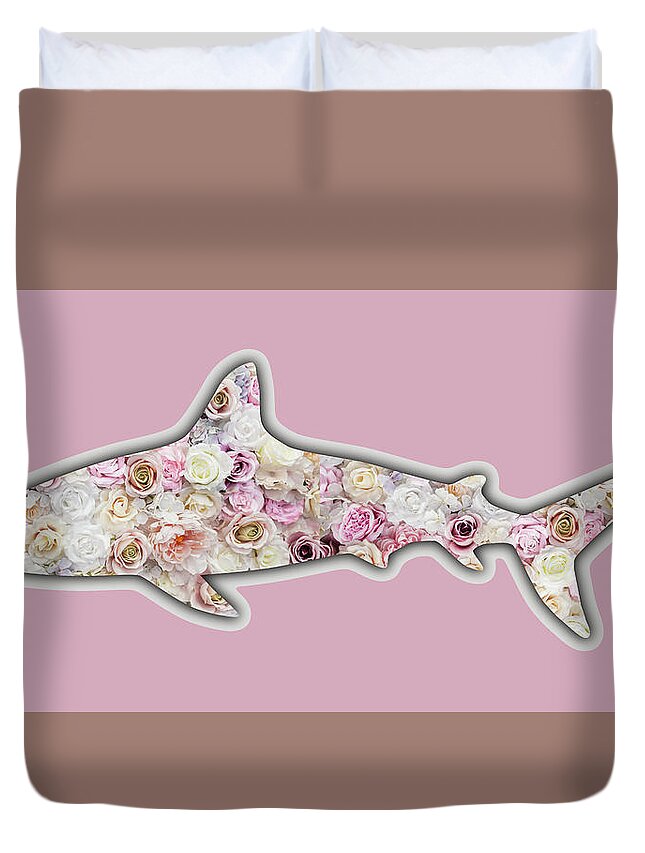 Unicorn Duvet Cover featuring the painting Shark Flower Floral by Tony Rubino
