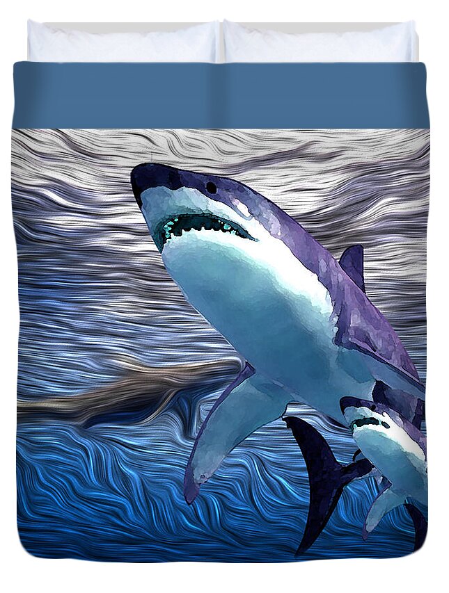 Shark Tank Duvet Cover featuring the digital art Shark Tank 4 by Aldane Wynter