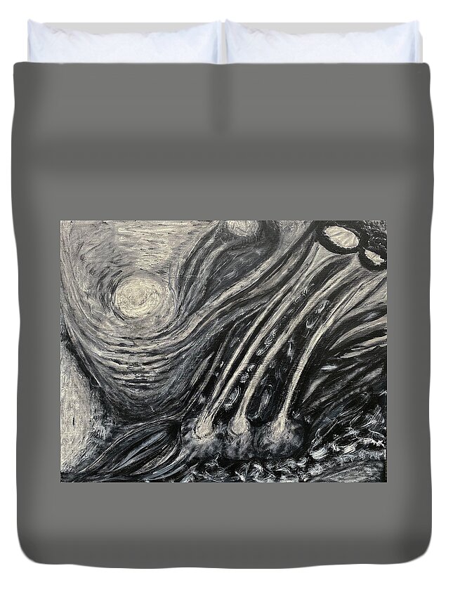 Monochrome Duvet Cover featuring the painting She Creates Her World by David Feder
