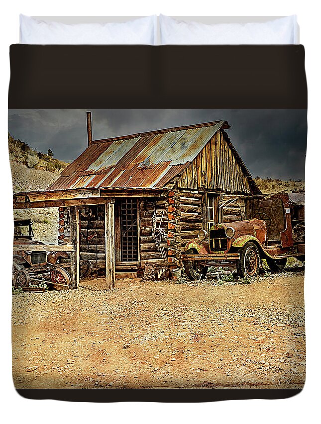  Duvet Cover featuring the photograph Shed and Trucks by Al Judge