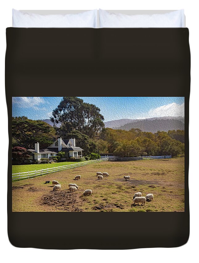 Digital Paintings Duvet Cover featuring the photograph Sheep at Mission Ranch by Robert Carter