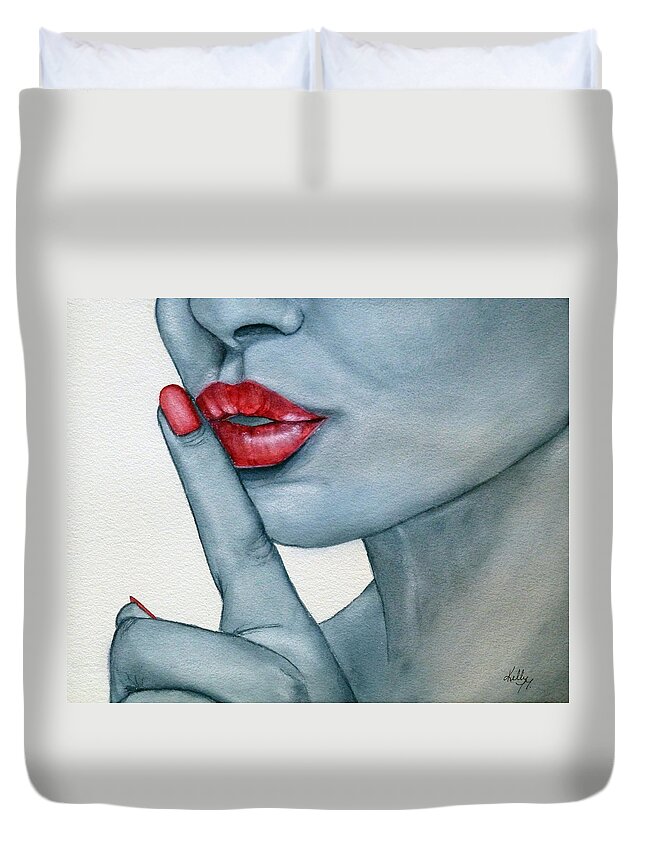 Shhh Duvet Cover featuring the painting Shhh...whisper by Kelly Mills