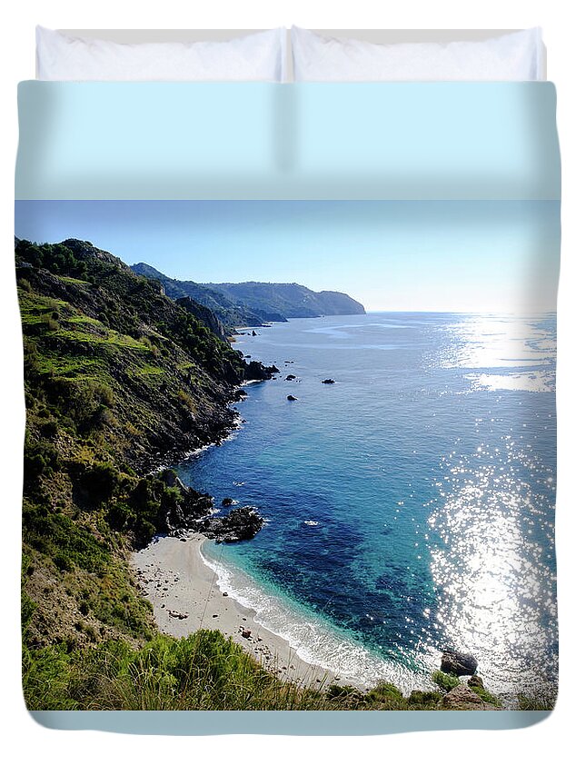 Andalucía Duvet Cover featuring the photograph Shimmering Mediterranean by Gary Browne