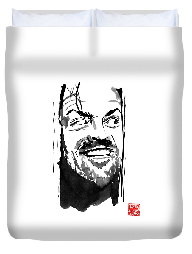 Shining Duvet Cover featuring the drawing Shining by Pechane Sumie