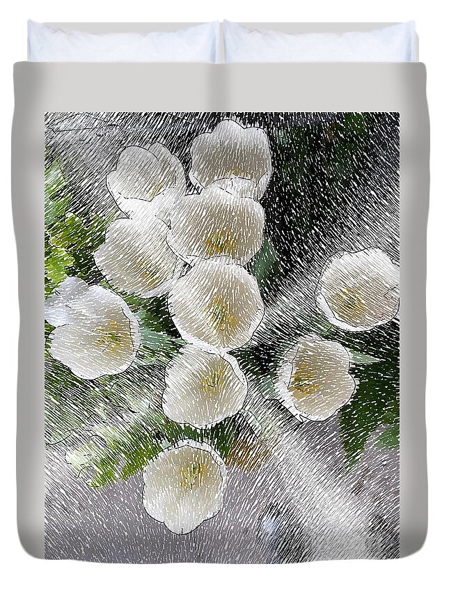 Tulips Duvet Cover featuring the digital art Shining White Tulips by Katherine Erickson