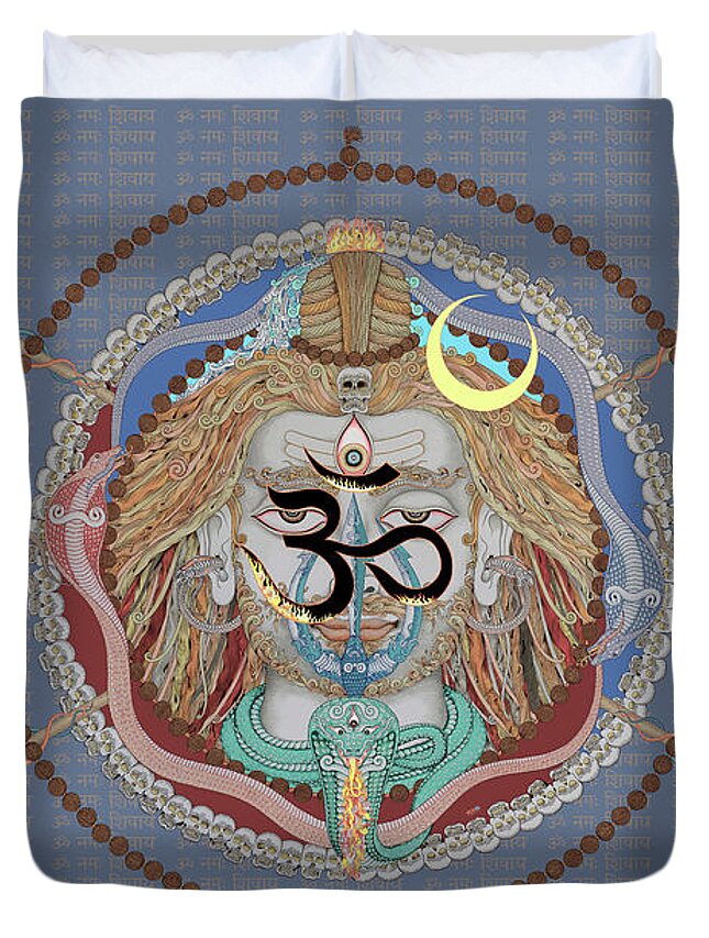 Om Duvet Cover featuring the painting Shiva OM munda mala gray by Vrindavan Das