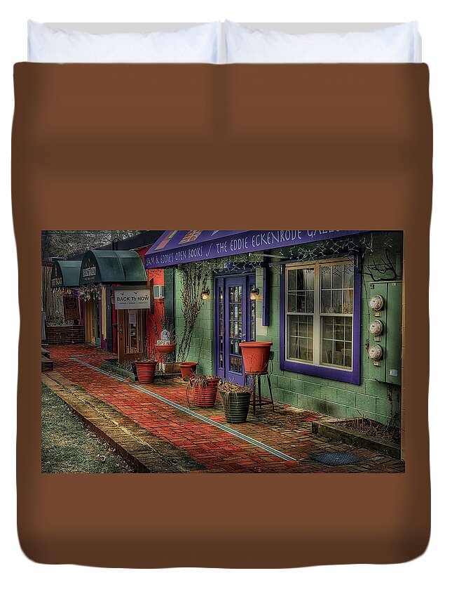  Duvet Cover featuring the photograph Shops in the Village by Jack Wilson