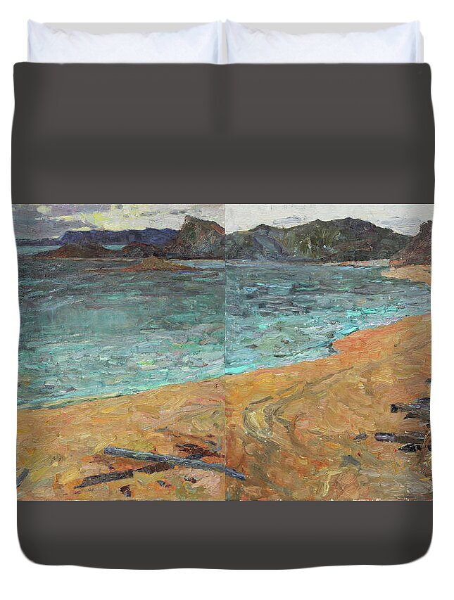 Plein Air Duvet Cover featuring the painting Shore of Teriberka by Juliya Zhukova