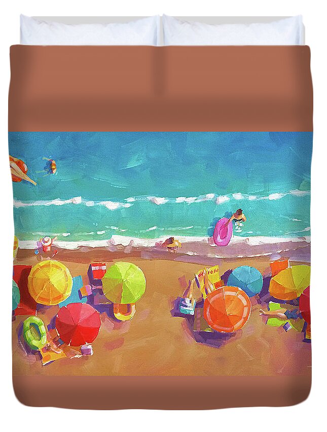 Beach Duvet Cover featuring the painting Shoreline by Larry Hunter