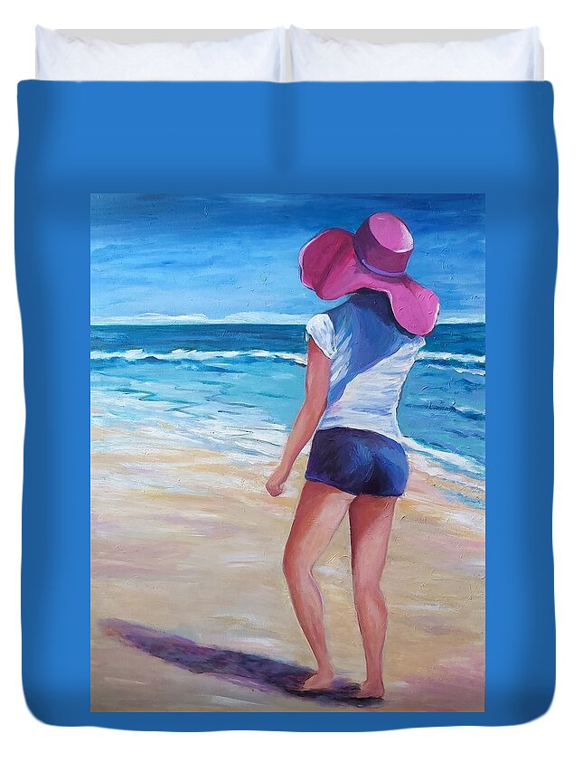 Figurative Duvet Cover featuring the painting Short shorts by Rosie Sherman