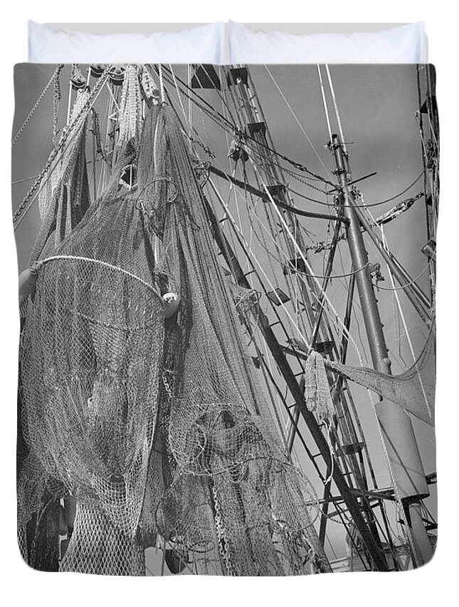 Shrimp Boat Duvet Cover featuring the photograph Shrimp Boat Rigging by John Simmons