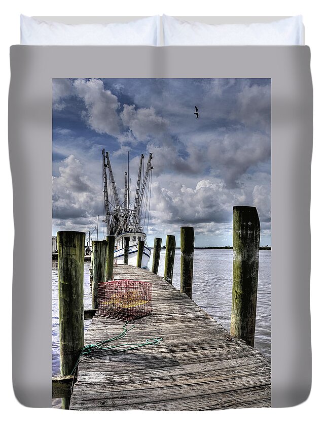 Nautical Duvet Cover featuring the photograph Shrimping by Randall Dill
