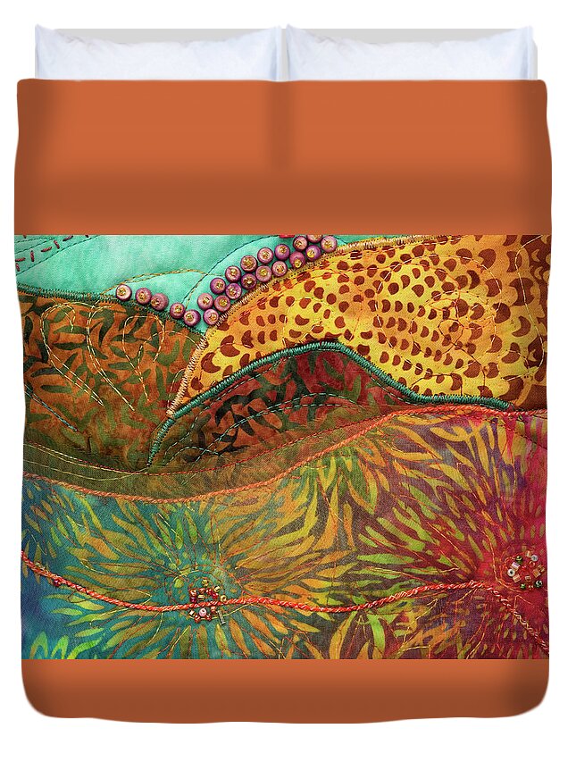 Shrine To Land And Sky Duvet Cover featuring the mixed media Shrine to Land and Sky C by Vivian Aumond