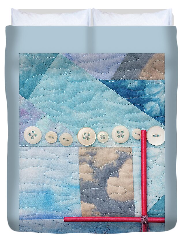 Shrine To Land And Sky Duvet Cover featuring the mixed media Shrine to Land and Sky F by Vivian Aumond