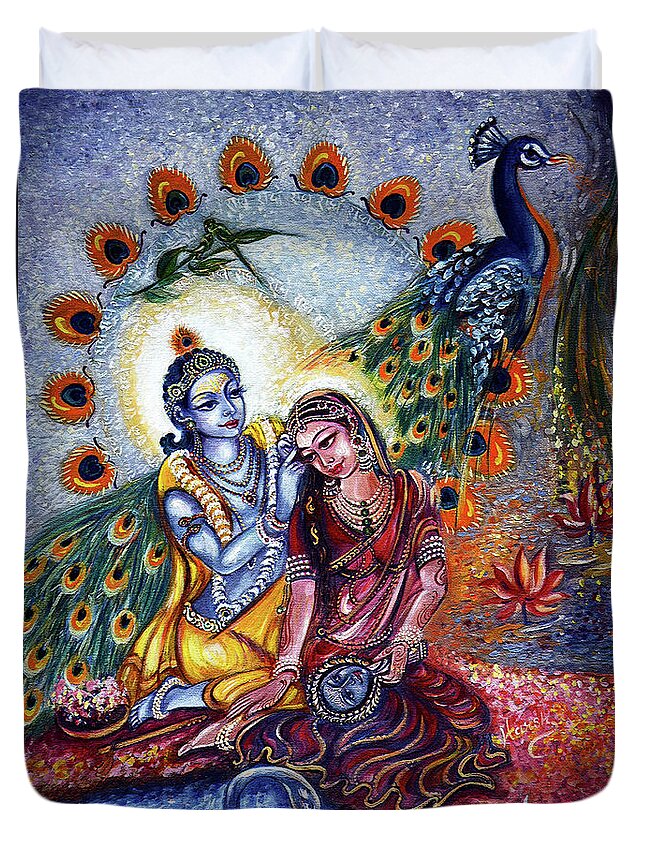 Krishna Duvet Cover featuring the painting Shringar Leela by Harsh Malik