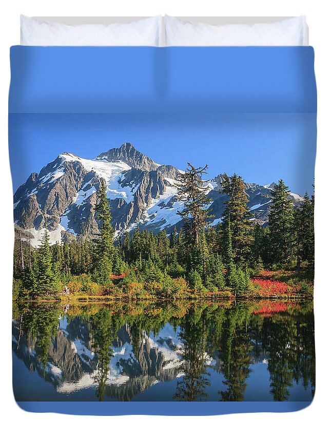 Mt. Shuksan Duvet Cover featuring the photograph Shuksan Reflection by Michael Rauwolf