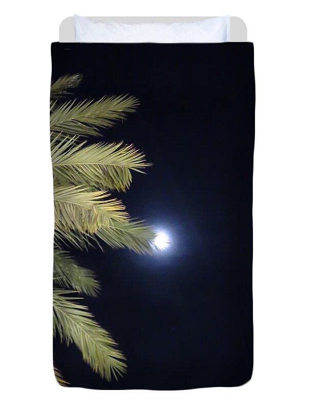 Palm Duvet Cover featuring the photograph Shy Moon by World Reflections By Sharon