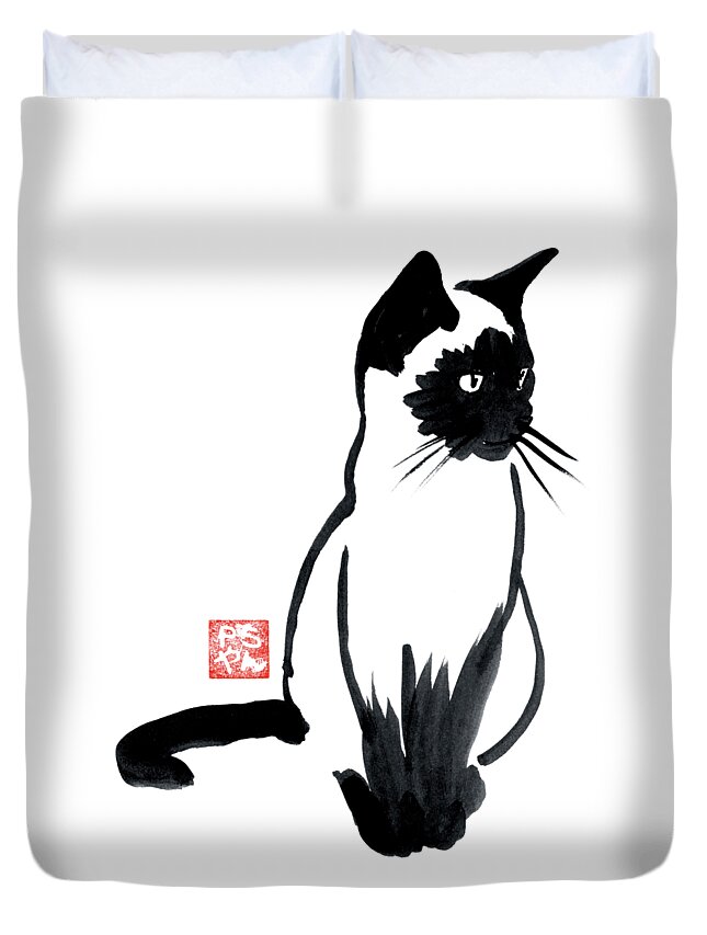 Siamese Duvet Cover featuring the painting Siamese 02 by Pechane Sumie