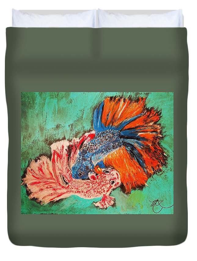 Siamese Fighting Fish Duvet Cover featuring the painting Siamese Fighting Fish by Melody Fowler