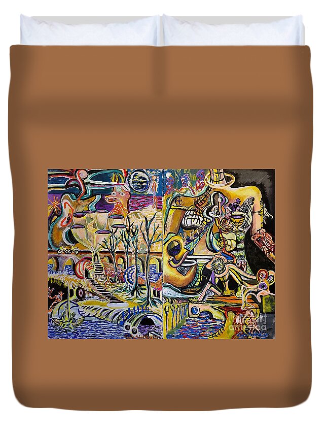 Surrealism Duvet Cover featuring the painting Side by Side Surreal Two by Timothy Foley