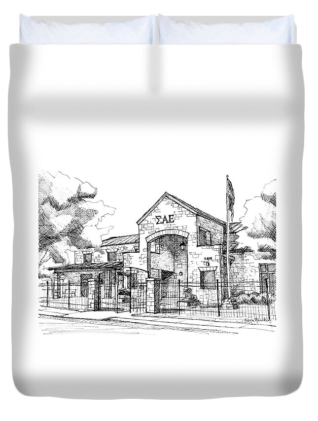 Sae Duvet Cover featuring the painting Sigma Alpha Epsilon House at University of Texas by Liana Yarckin