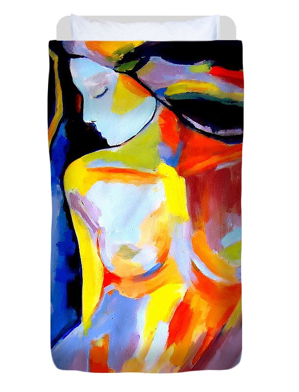 Nude Figures Duvet Cover featuring the painting Silent Glow by Helena Wierzbicki