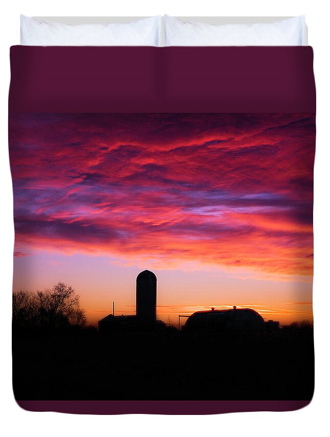 Duvet Cover featuring the photograph Silo Sunset by Nicole Engstrom