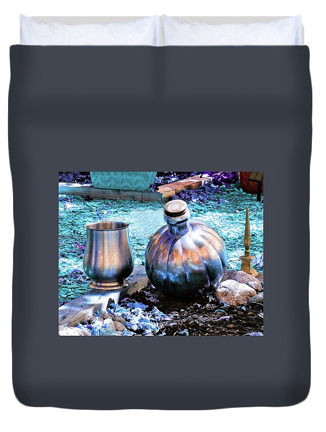 Color Duvet Cover featuring the photograph Silver Chalice And Jug Blue by Andrew Lawrence